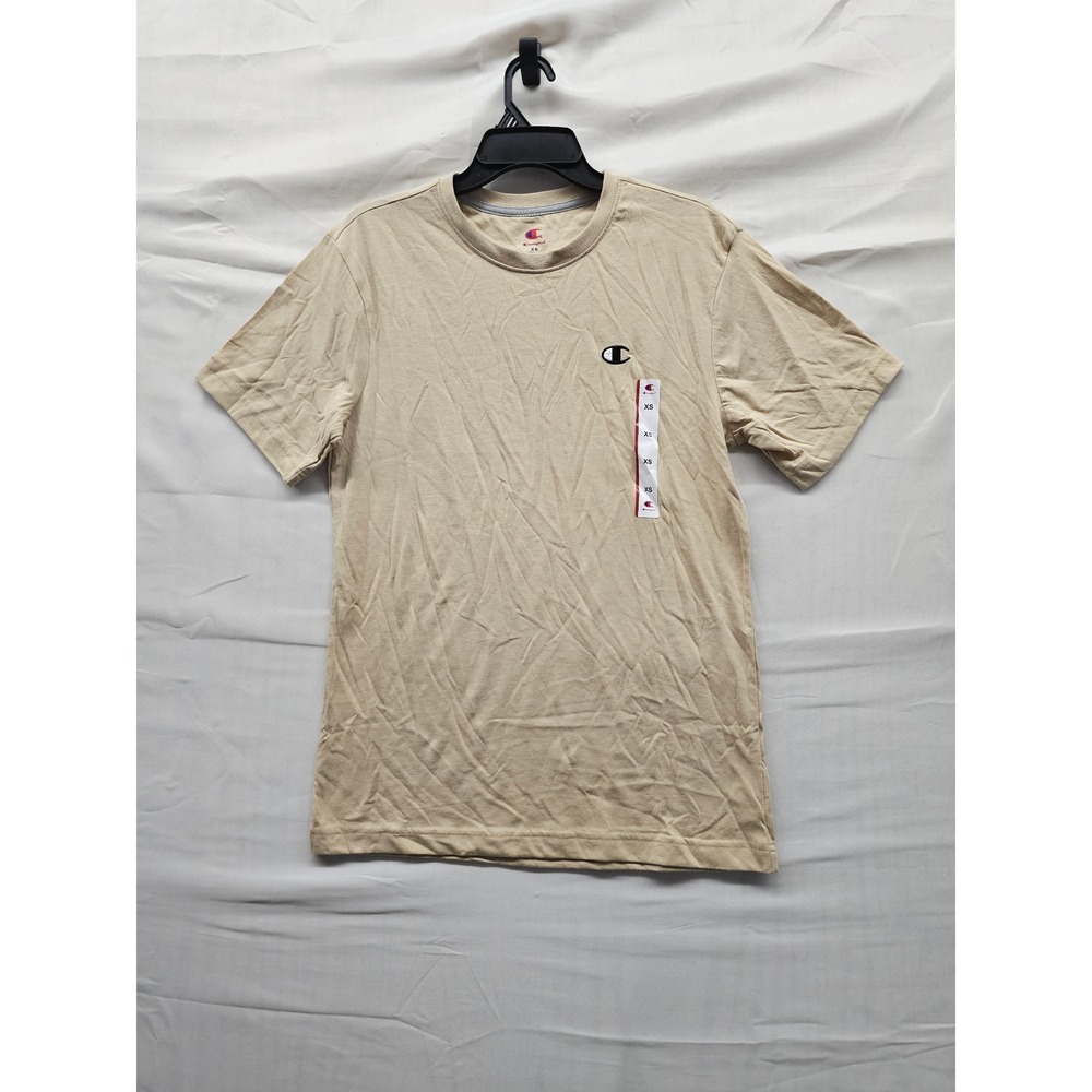 Champion Mens Iconic Small C Tee Beige Cotton Blend Casual Workout Size XS